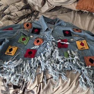 Handmade African  cropped  Blue Jean Jacket